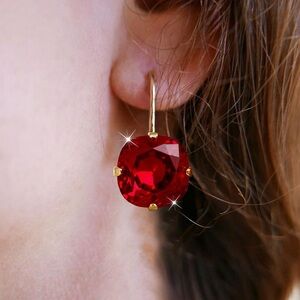 Golden Cushion Cut Garnet Sapphire Drop Earrings For Women